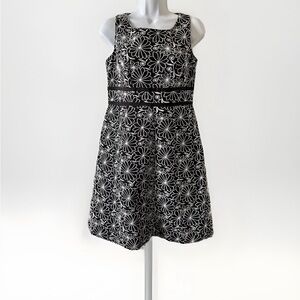 TALBOTS Black White Embroidered Floral Lined Linen Dress Size 6 Petite NWT